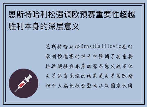 恩斯特哈利松强调欧预赛重要性超越胜利本身的深层意义